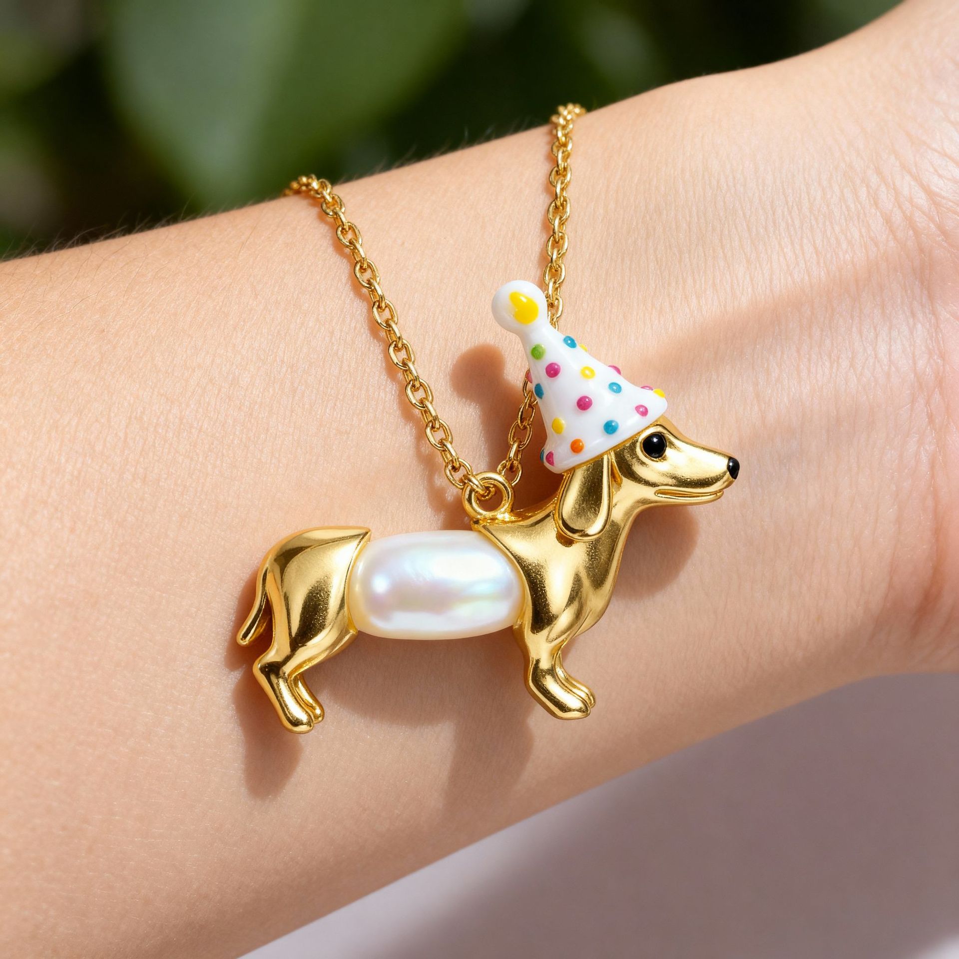Baroque Pearl Pendant Necklace Gold - Cute Dachshund Necklace for Women, Gold