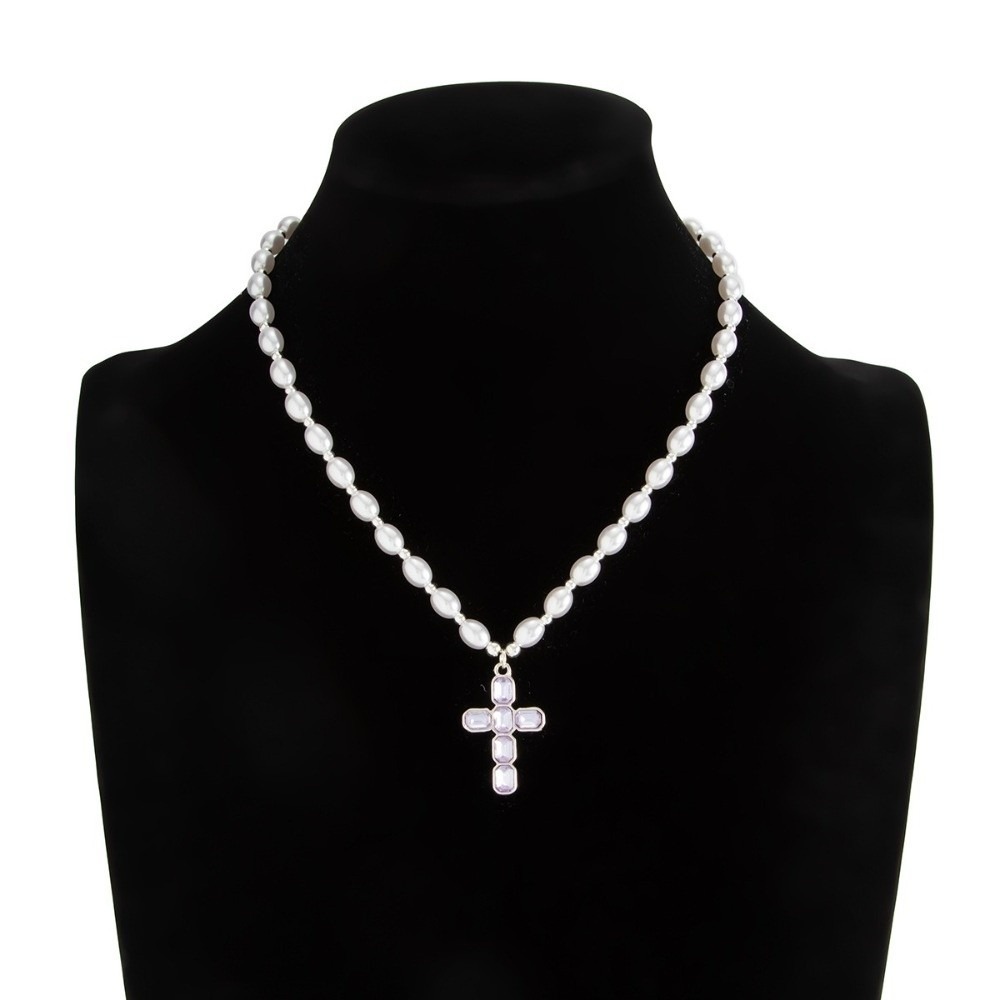 Silver Bead Clasps For Pearl Necklace - Fashion Cross Pendant Pendant Necklace Blue