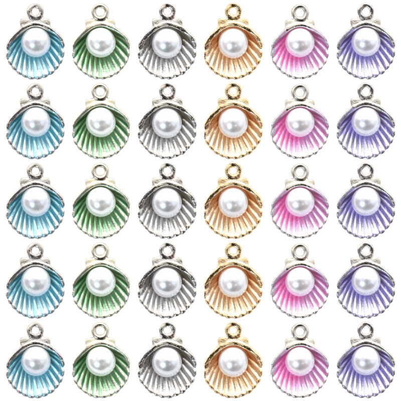 Mother Of Pearl Shell Pendant Necklace - 10pcs Mixed Color Fashion Imitation Pearl