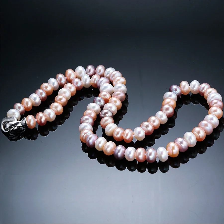 Silver Bead Clasps For Pearl Necklace - YWYC 7-10mm Bread Bead Freshwater Pearl