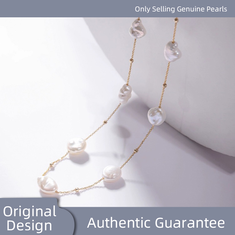 Baroque Pearl Pendant Necklace Gold - Fine Jewelry Real 18K Gold Necklace