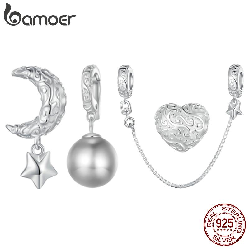 Mother Of Pearl Shell Pendant Necklace - Bamoer 925 Sterling Silver Moon and