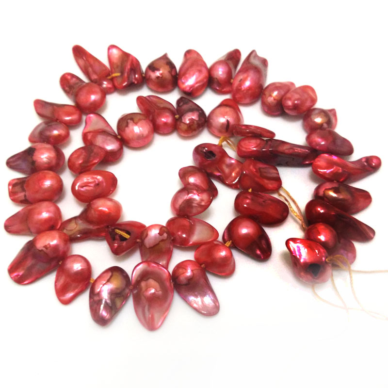 Natural Freshwater Pearl Strand Loose Beads - 16 inches 11-13mm Red Natural Fresh