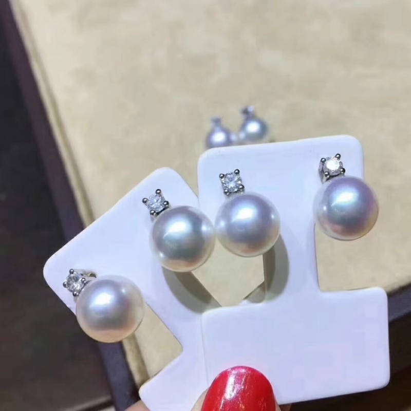 Gorgeous AAAA+ 8-9 mm Japanese - Akoya Pearl Stud Earrings Sterling Silver recension och pris