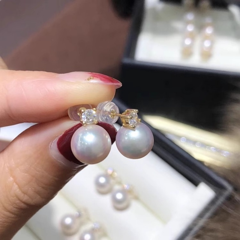 Gorgeous AAAA+ 8-9 mm Japanese - Akoya Pearl Stud Earrings Sterling Silver recension och pris