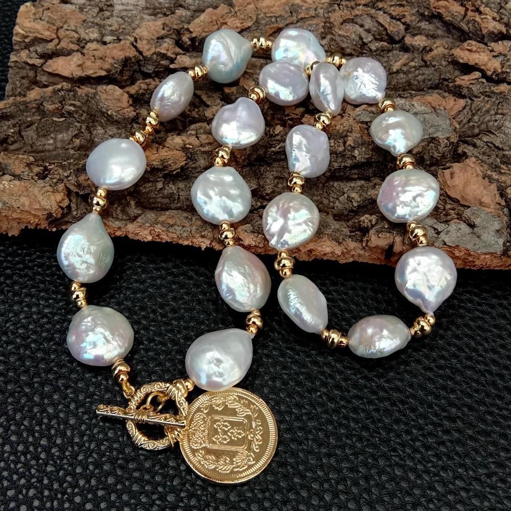 YYGEM 14x17mm Natural Freshwat - Baroque Pearl Pendant Necklace Gold recension och pris