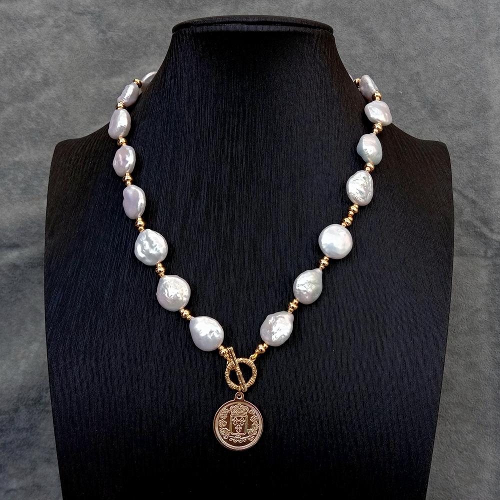 YYGEM 14x17mm Natural Freshwat - Baroque Pearl Pendant Necklace Gold recension och pris