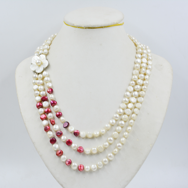 3row 8-9MM natural cultured fr - Freshwater Cultured Pearl Necklace 8-9Mm recension och pris