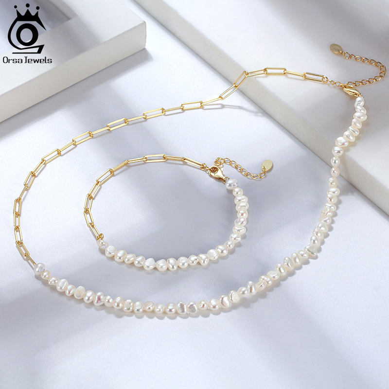 ORSA JEWELS Half Pearl Chain C - Baroque Pearl Pendant Necklace Gold recension och pris