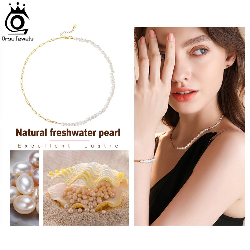 ORSA JEWELS Half Pearl Chain C - Baroque Pearl Pendant Necklace Gold recension och pris