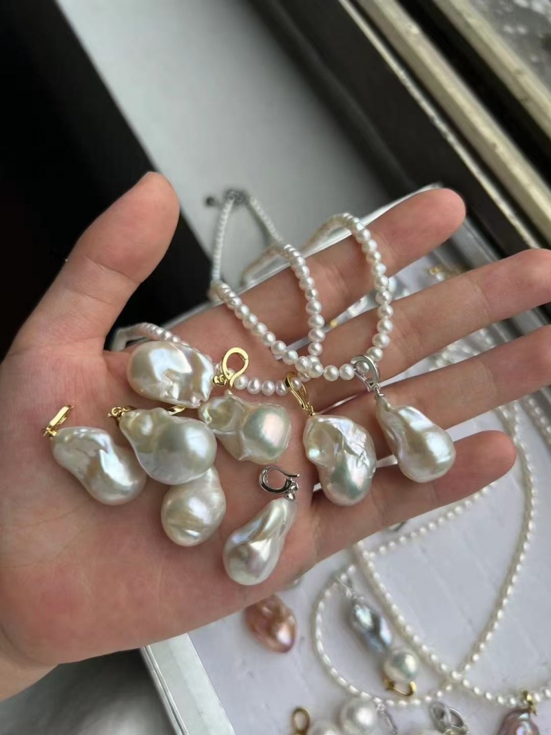 100% Natural Freshwater Big Ba - Silver Bead Clasps For Pearl Necklace recension och pris