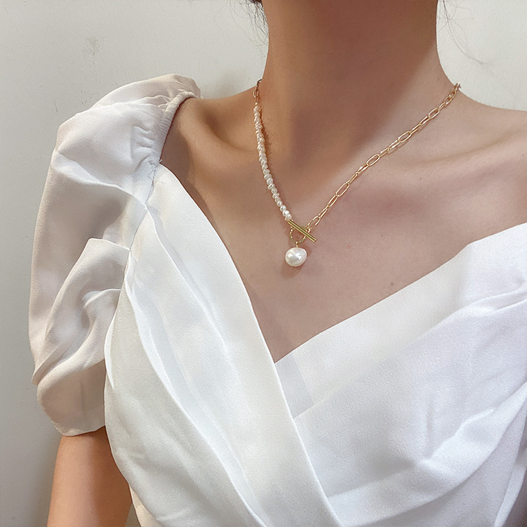 100% Natural Baroque Freshwate - Baroque Pearl Pendant Necklace Gold recension och pris