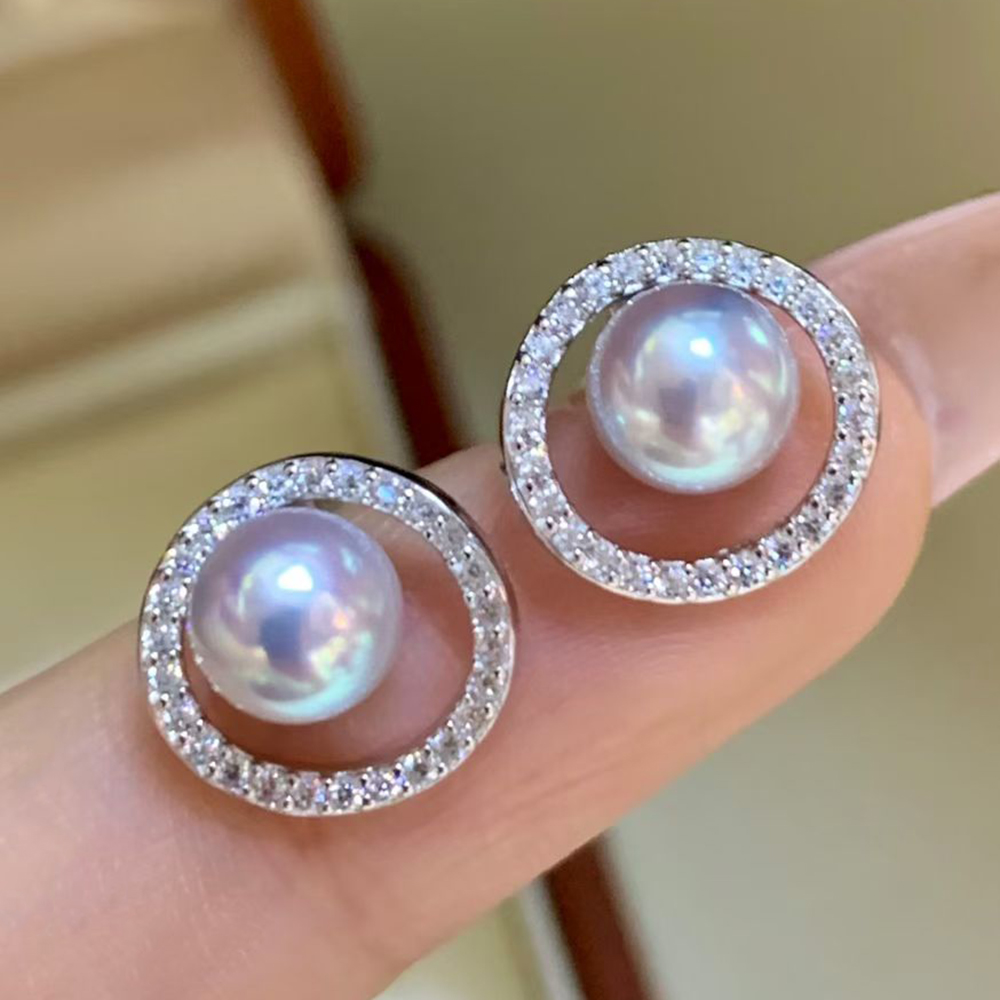 5-6mm Silver Blue Natural Japa - Akoya Pearl Stud Earrings Sterling Silver recension och pris