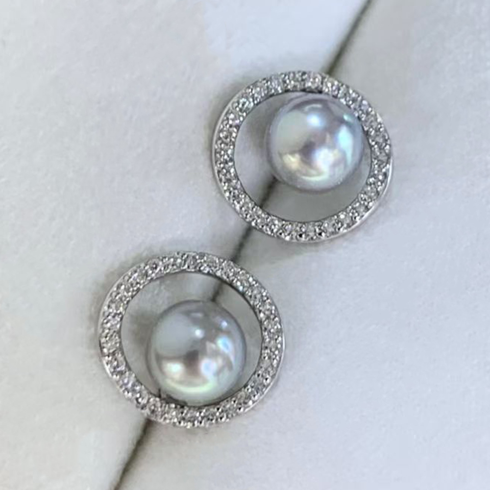 5-6mm Silver Blue Natural Japa - Akoya Pearl Stud Earrings Sterling Silver recension och pris
