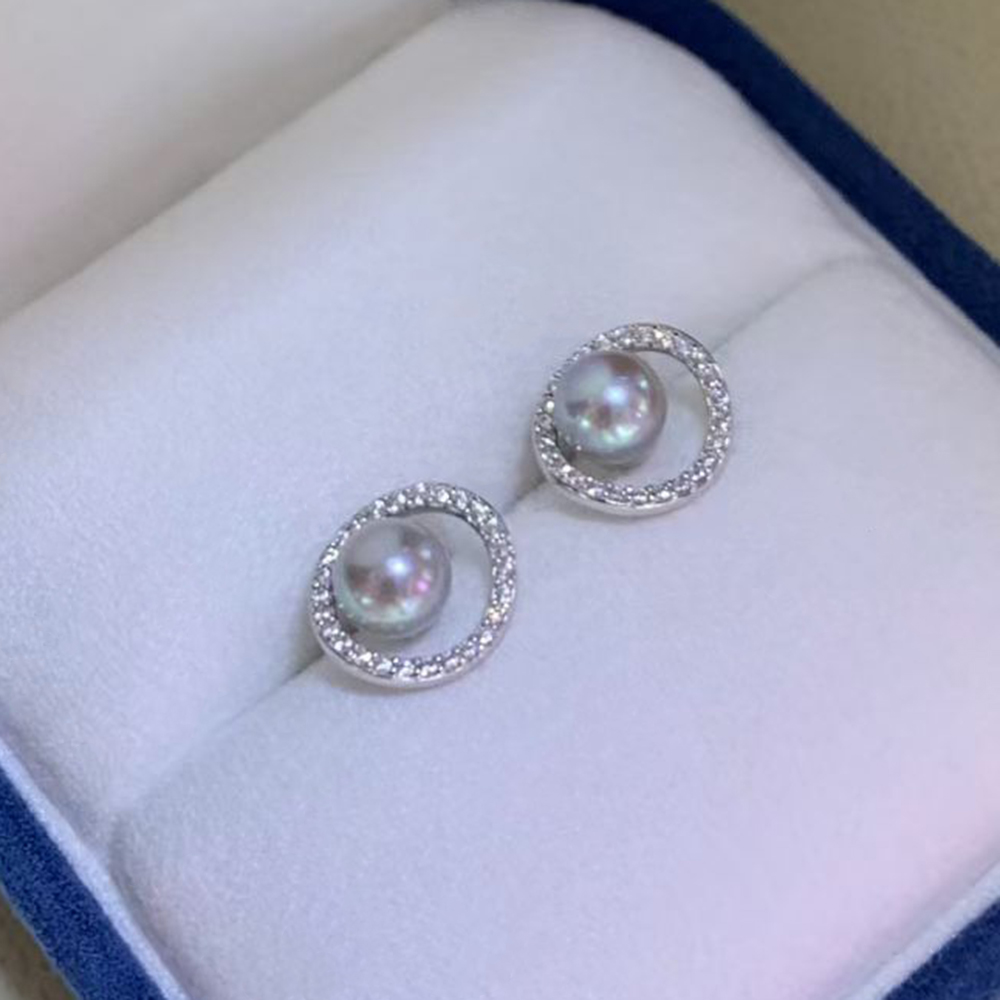 5-6mm Silver Blue Natural Japa - Akoya Pearl Stud Earrings Sterling Silver recension och pris