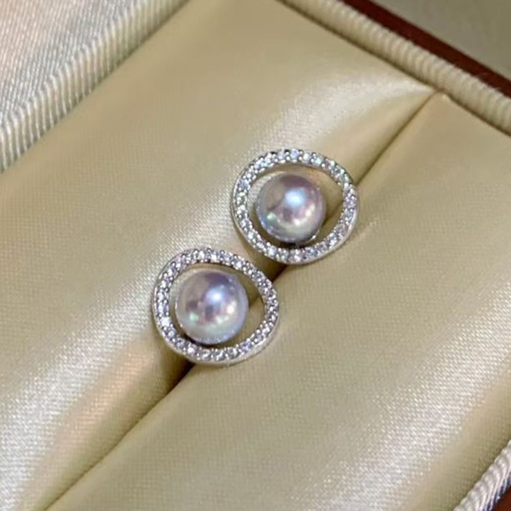 5-6mm Silver Blue Natural Japa - Akoya Pearl Stud Earrings Sterling Silver recension och pris