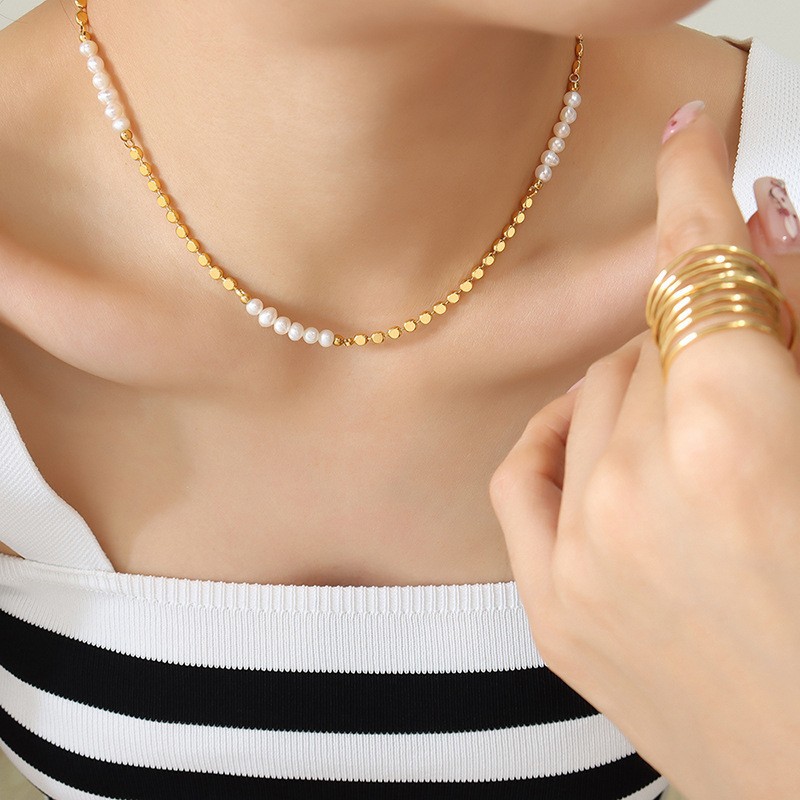 Hot Sell Trendy Flat Gold Bead - Baroque Pearl Pendant Necklace Gold recension och pris