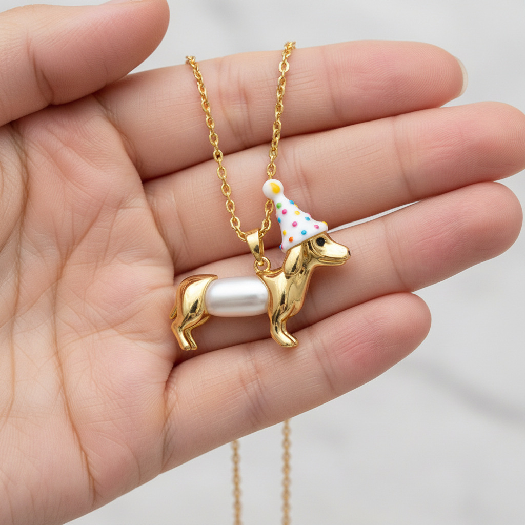 Cute Dachshund Necklace for Wo - Baroque Pearl Pendant Necklace Gold recension och pris
