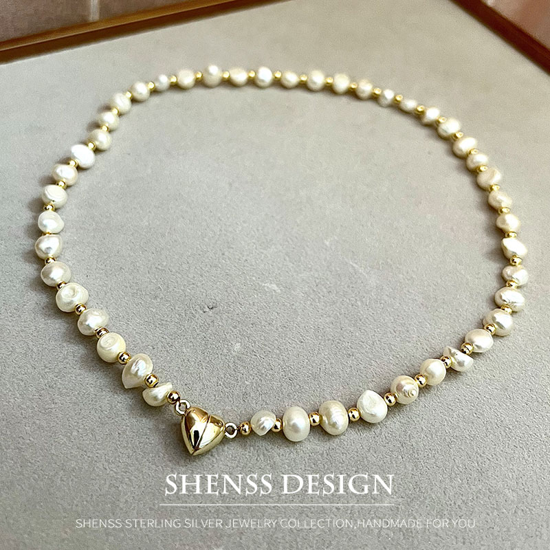 Natural Baroque 5-6mm Freshwat - Baroque Pearl Pendant Necklace Gold recension och pris