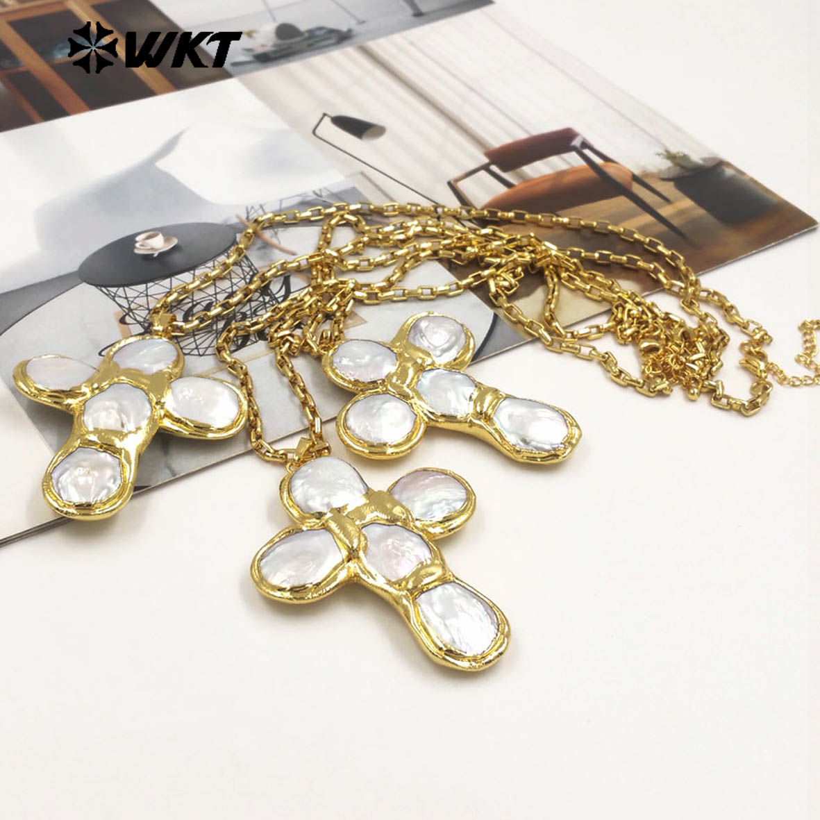 WT-JN349 Newest Design Natural - Baroque Pearl Pendant Necklace Gold recension och pris