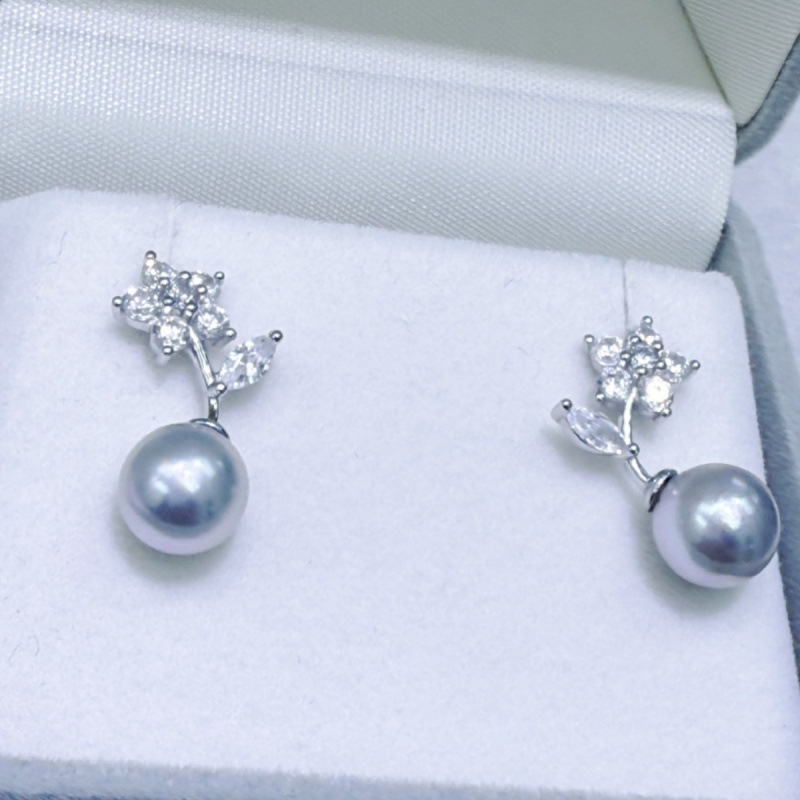 8‑9mm Natural Seawater Akoya S - Akoya Pearl Stud Earrings Sterling Silver recension och pris