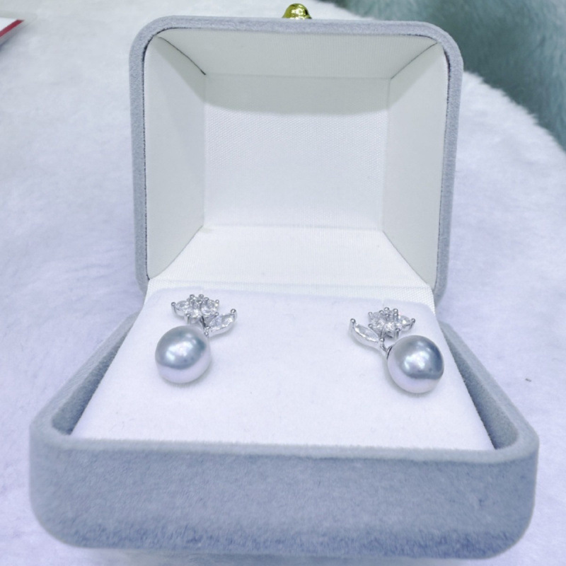 8‑9mm Natural Seawater Akoya S - Akoya Pearl Stud Earrings Sterling Silver recension och pris