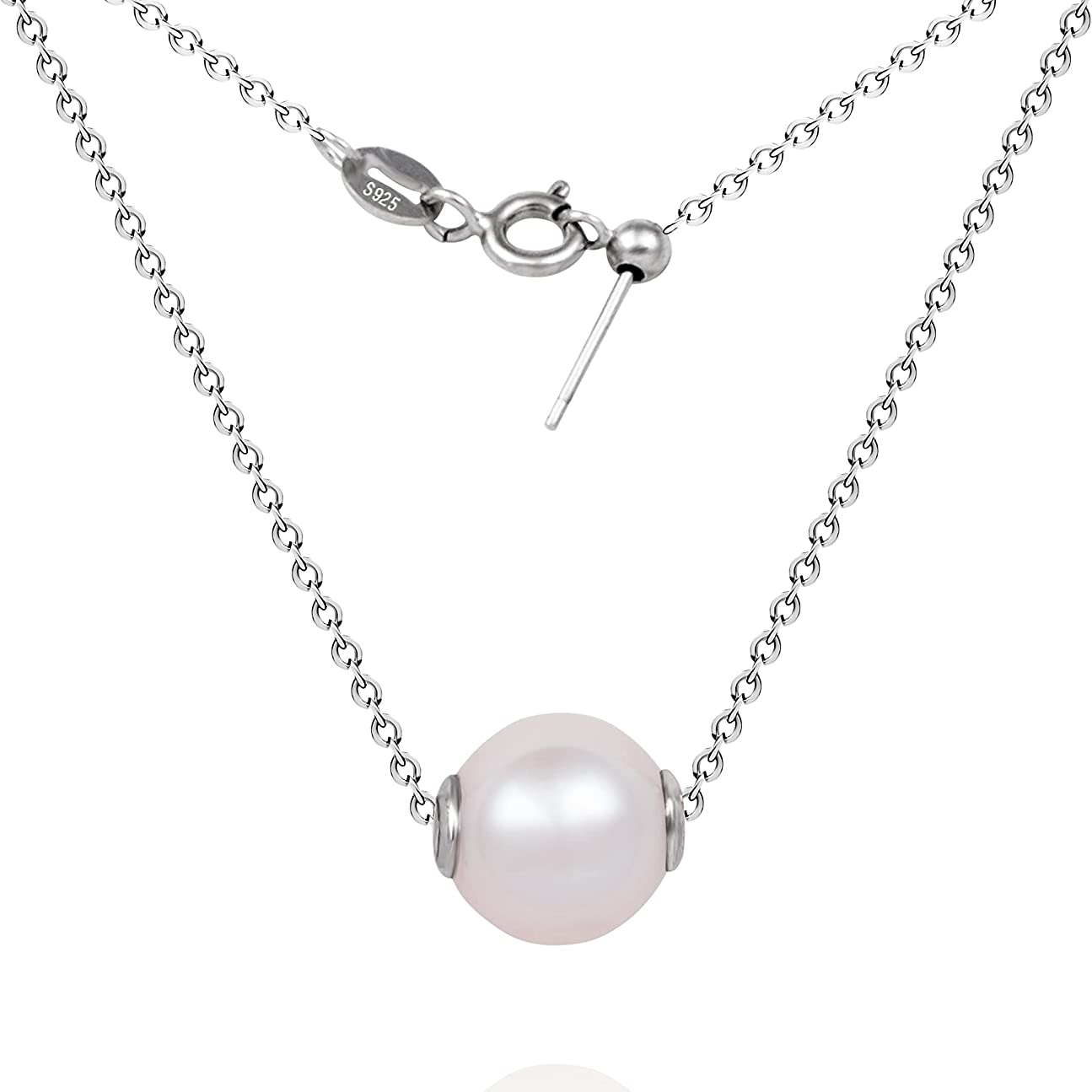 New 925 Sterling Silver Single - Freshwater Cultured Pearl Necklace 8-9Mm recension och pris