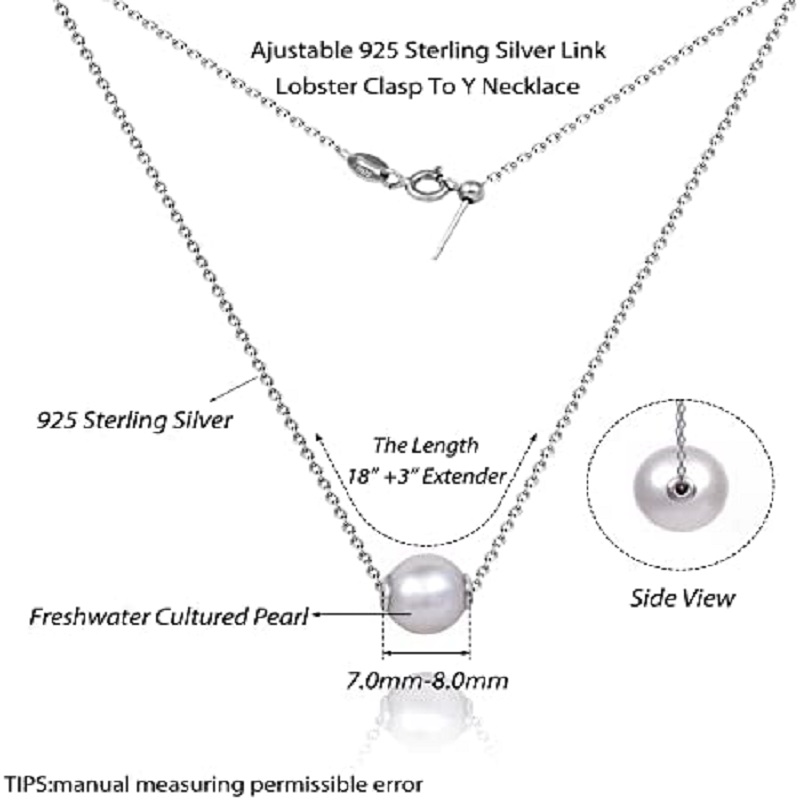 New 925 Sterling Silver Single - Freshwater Cultured Pearl Necklace 8-9Mm recension och pris