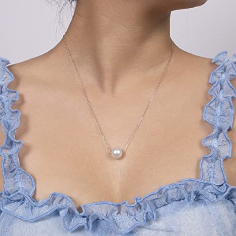 New 925 Sterling Silver Single - Freshwater Cultured Pearl Necklace 8-9Mm recension och pris