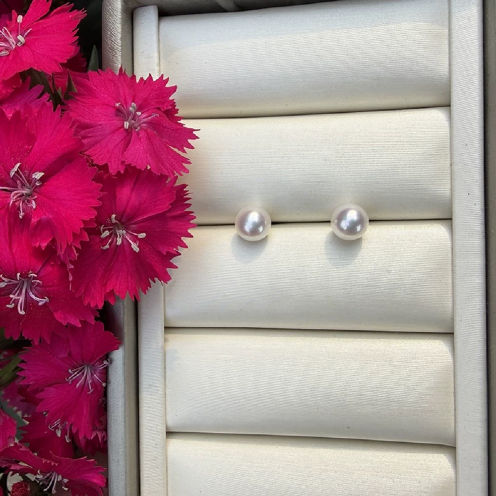 Natural white akoyaAAAA8-9mm p - Akoya Pearl Stud Earrings Sterling Silver recension och pris