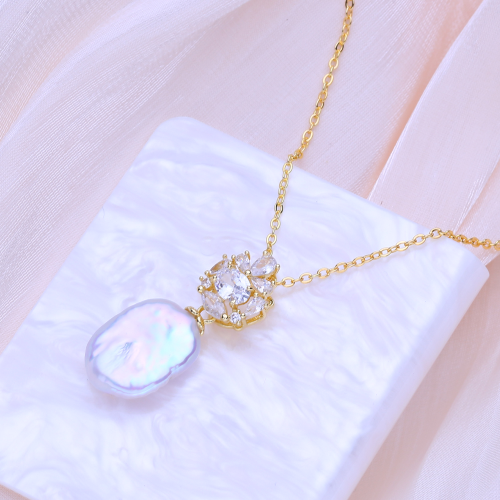 FENASY Natural Freshwater Big  - Baroque Pearl Pendant Necklace Gold recension och pris