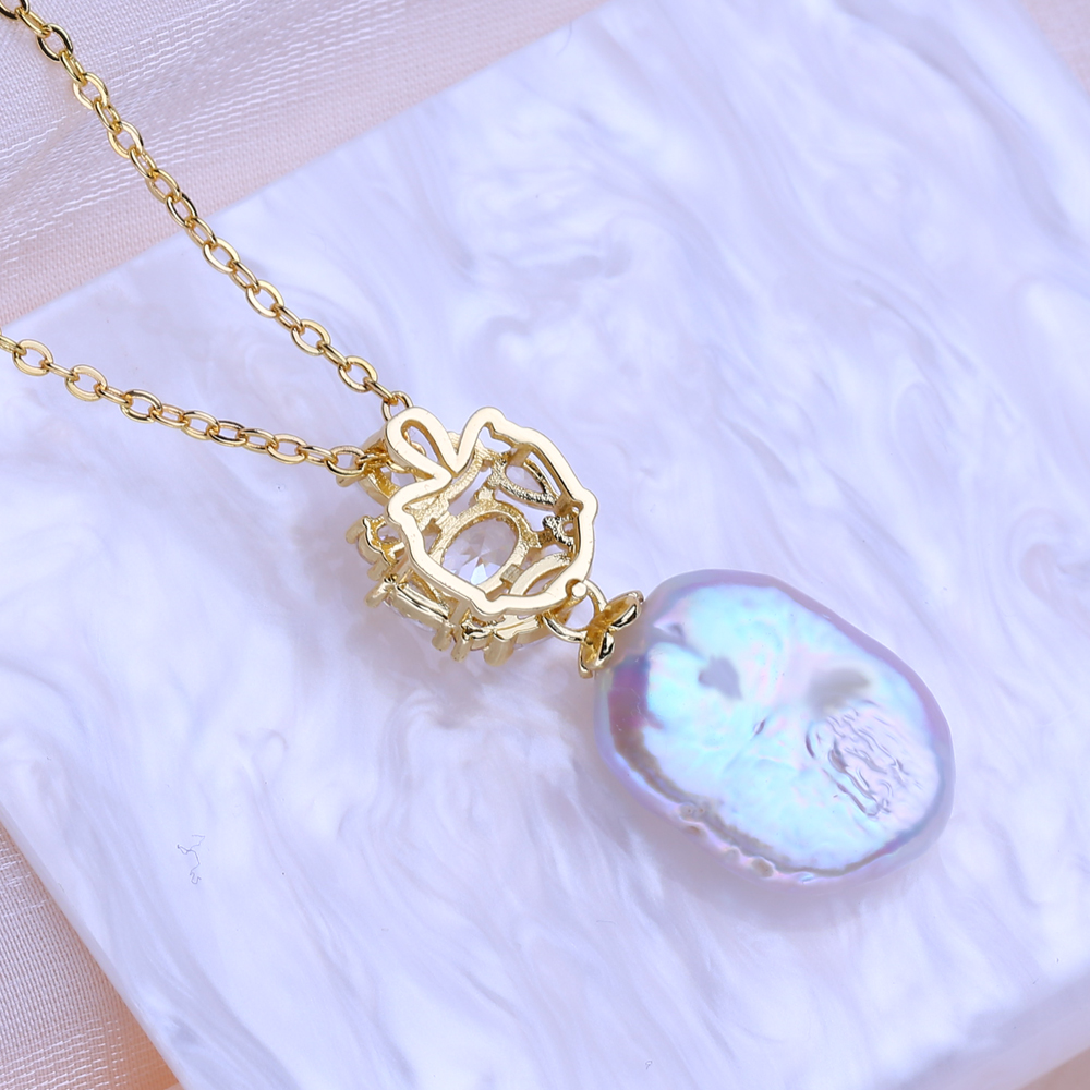 FENASY Natural Freshwater Big  - Baroque Pearl Pendant Necklace Gold recension och pris
