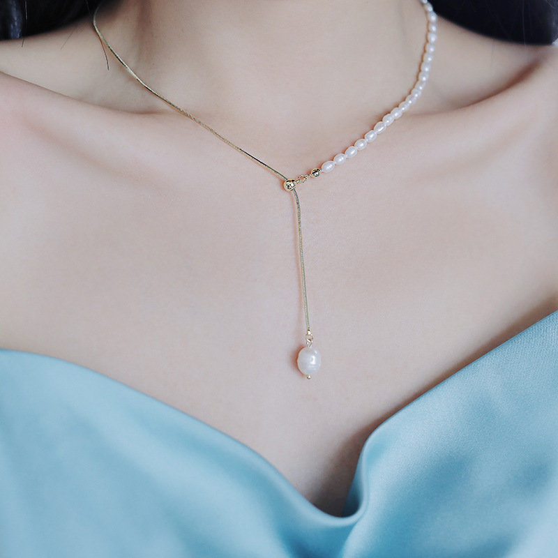 100% Natural Freshwater Pearl  - Baroque Pearl Pendant Necklace Gold recension och pris