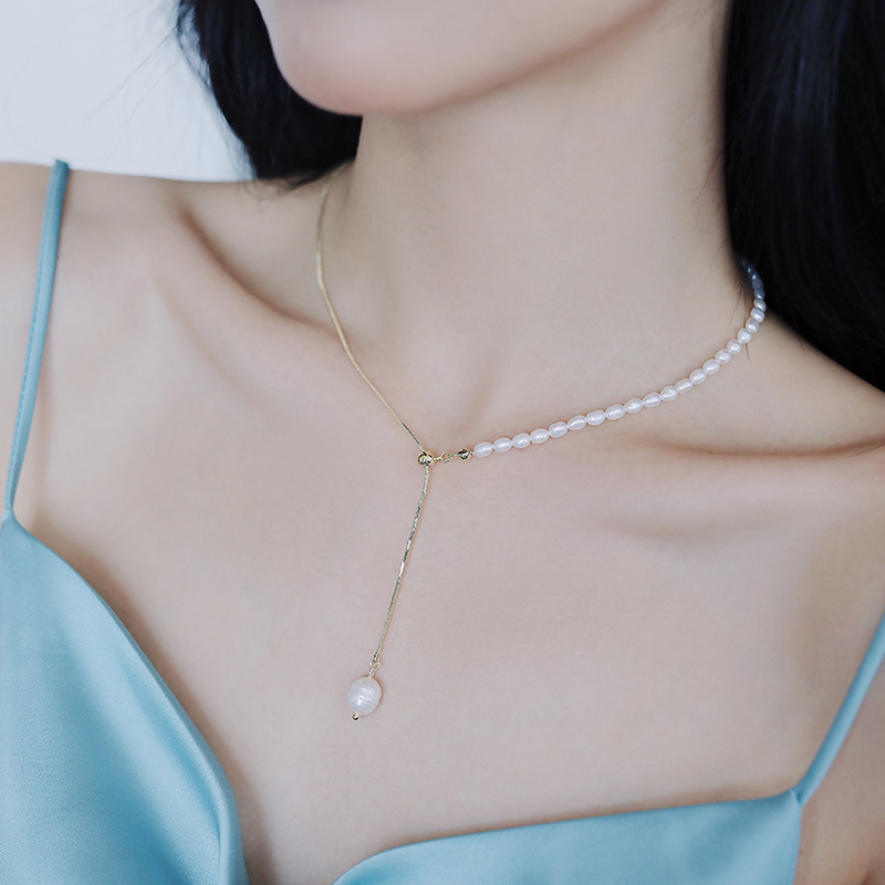 100% Natural Freshwater Pearl  - Baroque Pearl Pendant Necklace Gold recension och pris