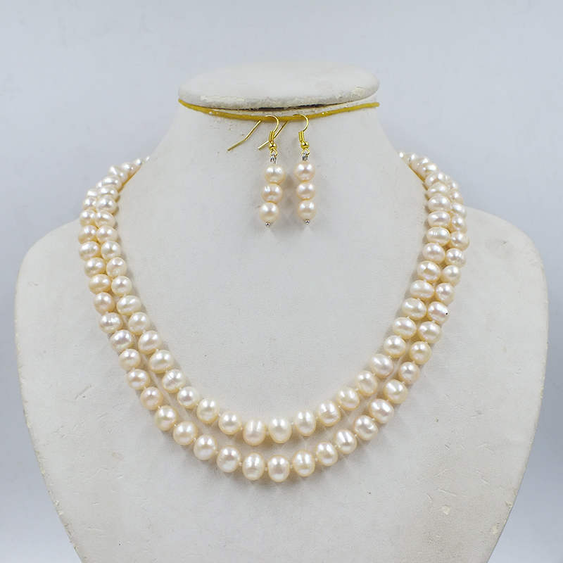 2-row 8-9MM natural pink cultu - Freshwater Cultured Pearl Necklace 8-9Mm recension och pris