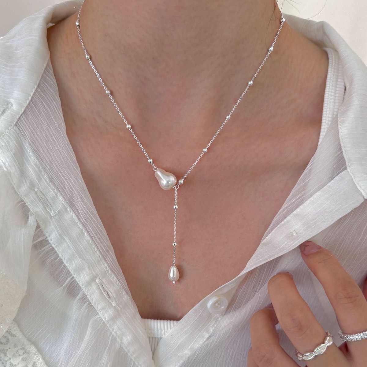 Elegant Silver Color Beaded Pe - Silver Bead Clasps For Pearl Necklace recension och pris