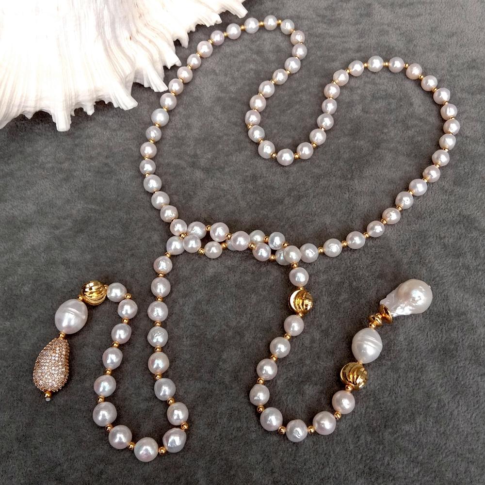 KKGEM 15x22mm White Keshi Pear - Freshwater Cultured Pearl Necklace 8-9Mm recension och pris