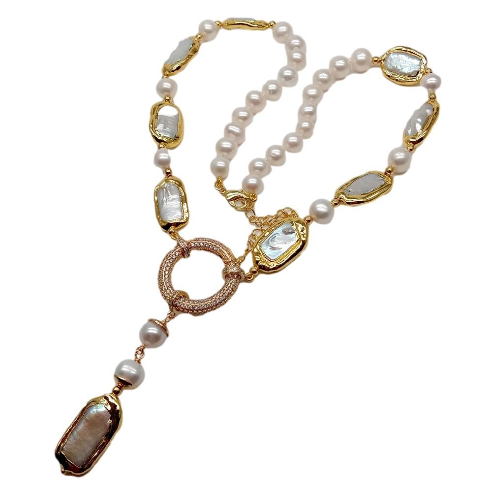 YYGEM Natural 8-9mm Round Rect - Freshwater Cultured Pearl Necklace 8-9Mm recension och pris