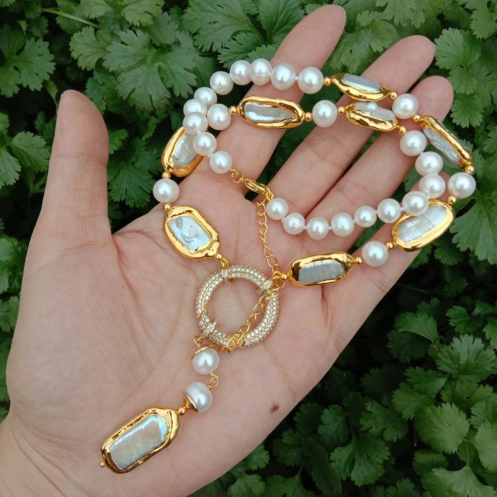 YYGEM Natural 8-9mm Round Rect - Freshwater Cultured Pearl Necklace 8-9Mm recension och pris