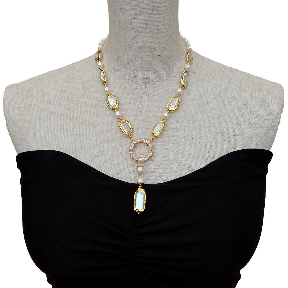 YYGEM Natural 8-9mm Round Rect - Freshwater Cultured Pearl Necklace 8-9Mm recension och pris